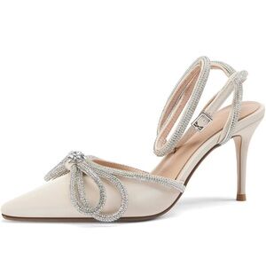 Rhinestone Bow Heels, White. Size 38. Gently used, worn indoors 1x.